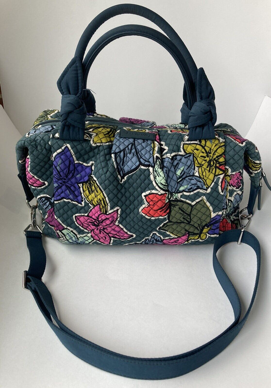 VERA BRADLEY Hadley Satchel Teal W/Floral Pattern Handles & Shoulder Straps