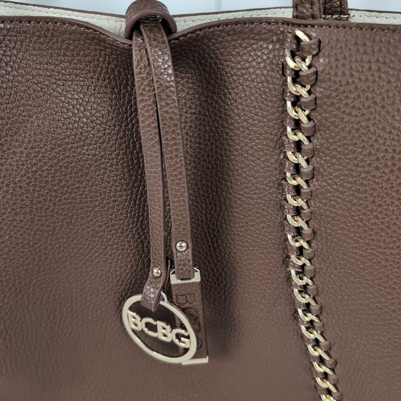 BCBG Paris Large Reversible Tote Pebbled Faux Leather NWT Brown/Stone gallery