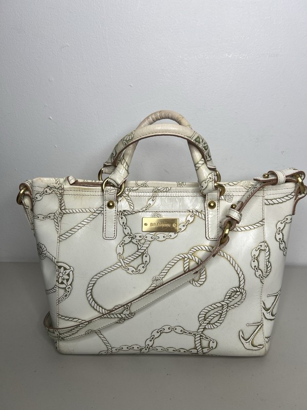 Brahmin Mini Arno White and Gold Toned Nautical Handbag Purse