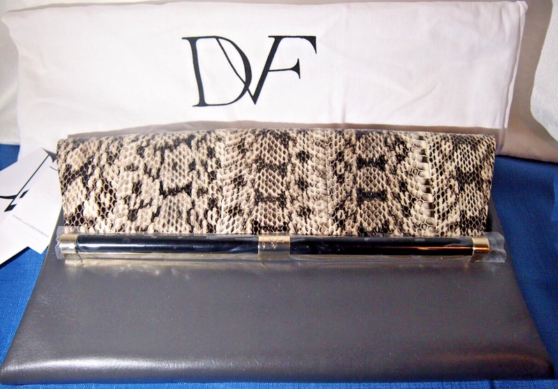 Diane von Furstenberg Genuine Snakeskin/Leather Lg Envelope Clutch Shoulder Bag