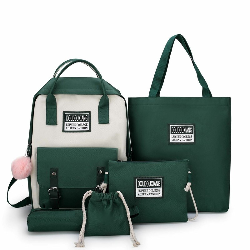 5 Piece Set High School Bags For Teenage Girls Canvas Bookbags Teen Student New gallery