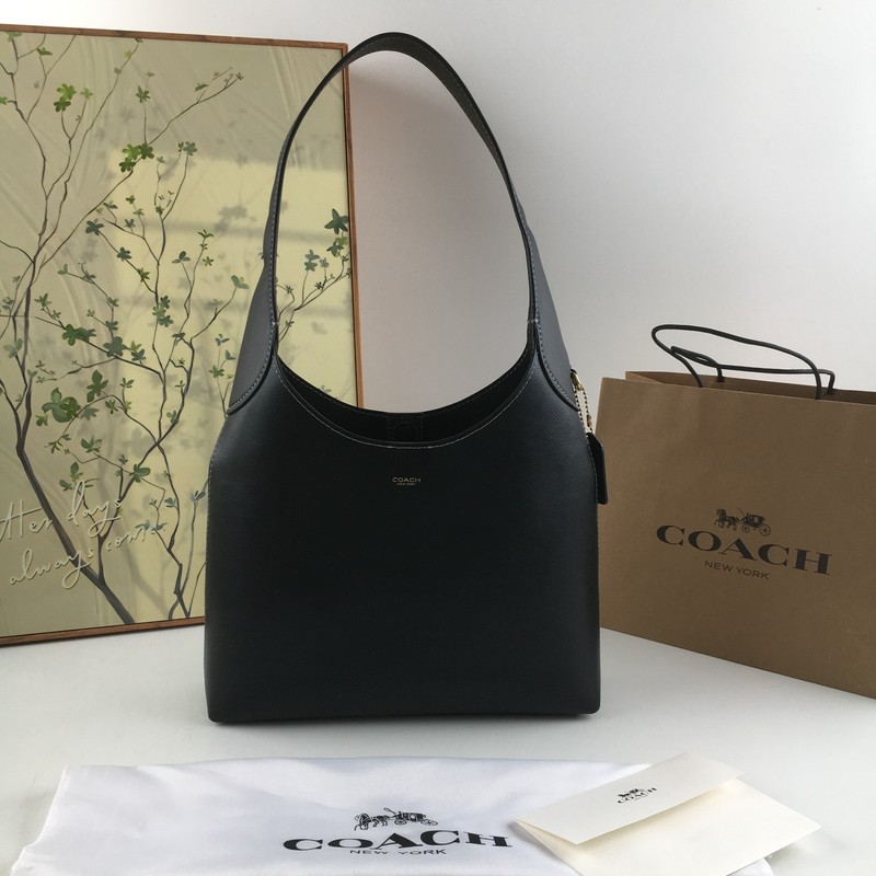 COACH CU068 Brooklyn Shoulder Bag 28 Natural Grain Leather Black Outlet NEW