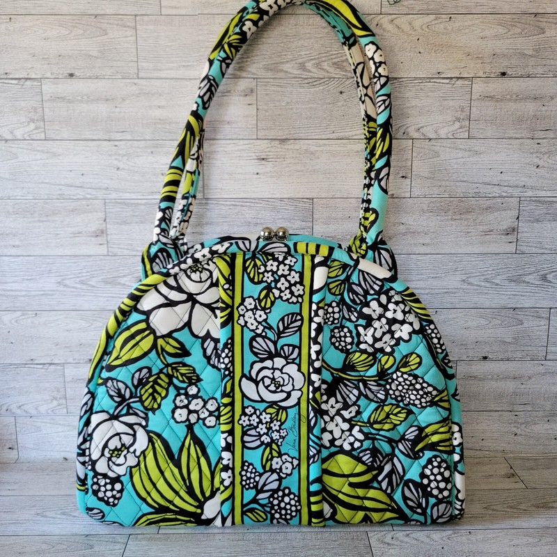 Vera Bradley Island Blooms Semi Circle Kisslock Snap 2 Handle Handbag Purse NICE