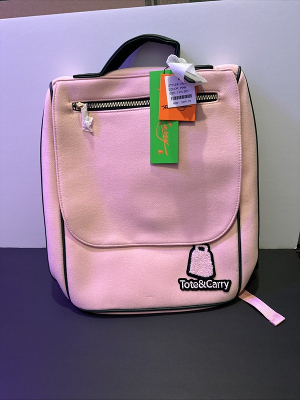 Tote And Carry Pink Green Backpack Unisex Gold Hardware NWT
