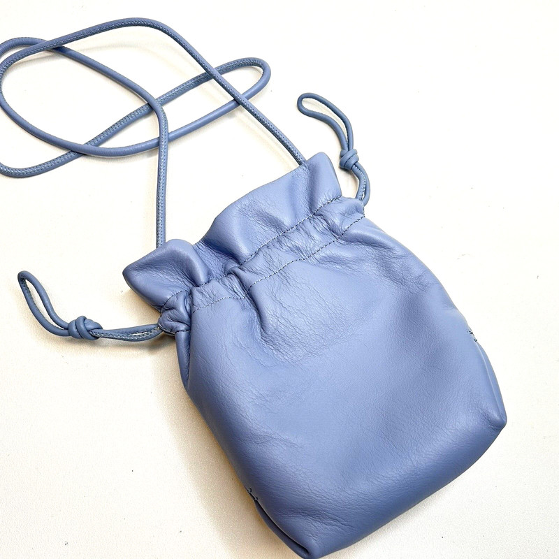 NWT Minimalist J. CREW Small Powder Blue Lisbon Leather Drawstring Crossbody Bag