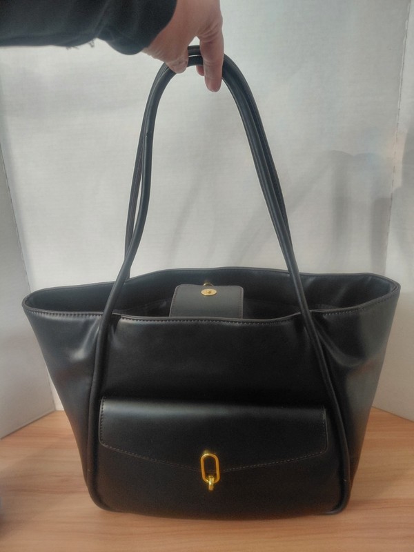 Worthington Black Large Leather Tote Bag Shoulder Purse Gold Hardware
