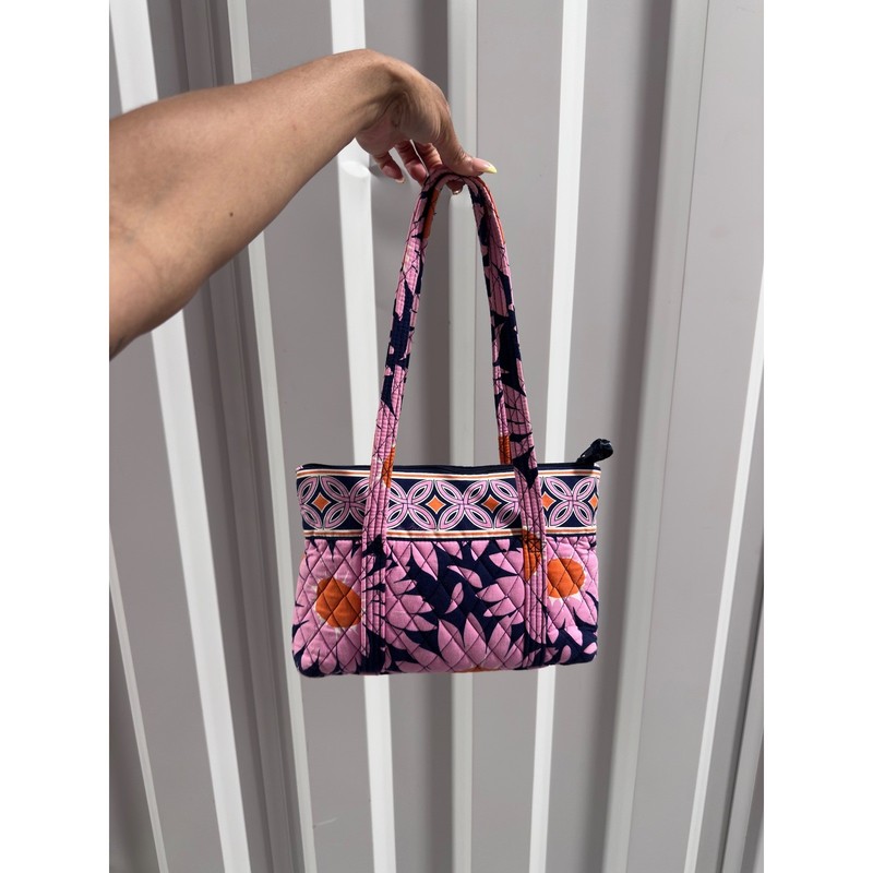 Vera Bradley Quilted Cotton Small Tote Bag Pink Navy Floral Shoulder Purse