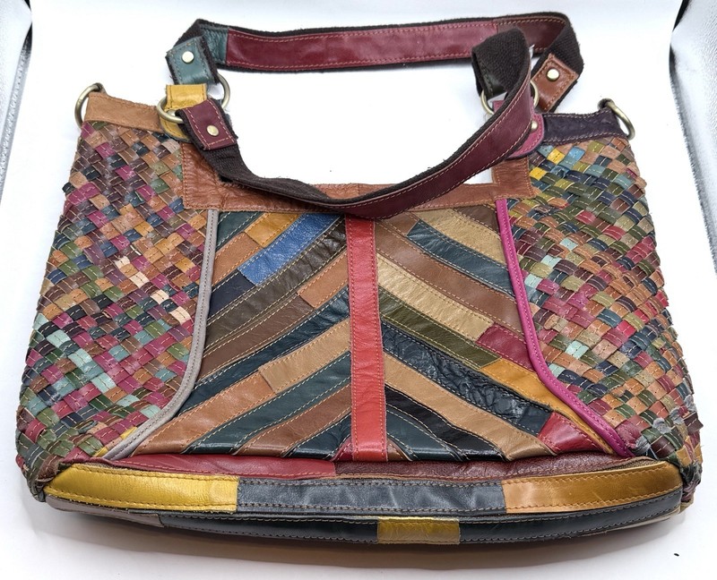 Ameri Leather Weave Multi Color Detachable Strap Tote Shoulder Bag (READ) gallery