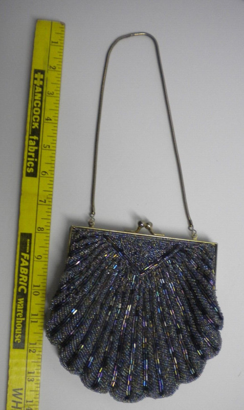 Vintage Magid Iridescent Oyster Shell Style Beaded Handbag Purse Clutch w/ Strap gallery