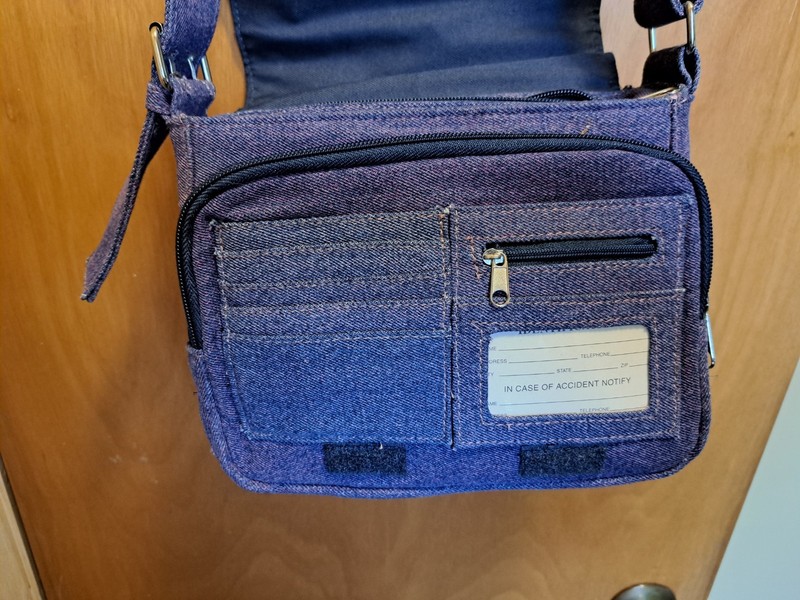 Womens Denim Crossbody Purse With A Pink Hue & Stitching. Multiple Compartment. gallery