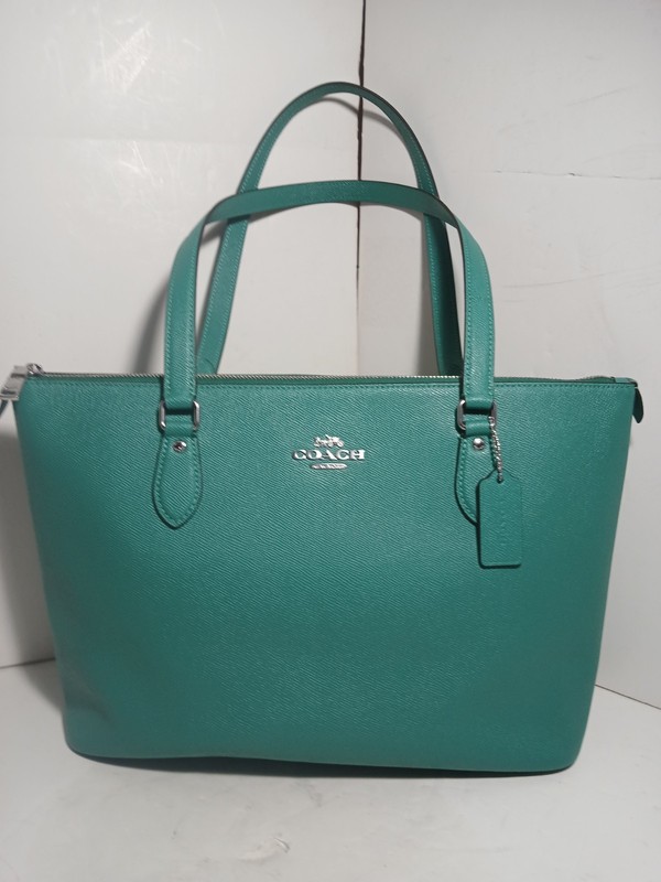 🛑COACH CROSSGRAIN LEATHER BRIGHT TURQUOISE GREEN GALLERY TOTE⚡️ONLY 1 AVAIL⚡️