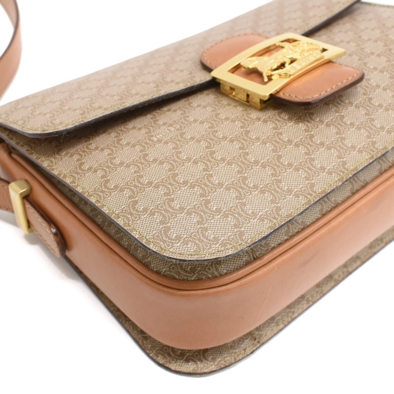Auth CELINE Macadam Triomphe Shoulder Bag Shoulder Bag Beige PVC b31 T00X gallery