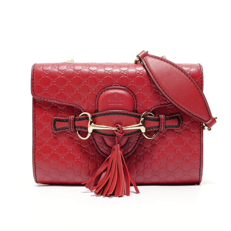 Authentic GUCCI Micro GG Shima Chain Emily Shoulder Bag Red WS27599