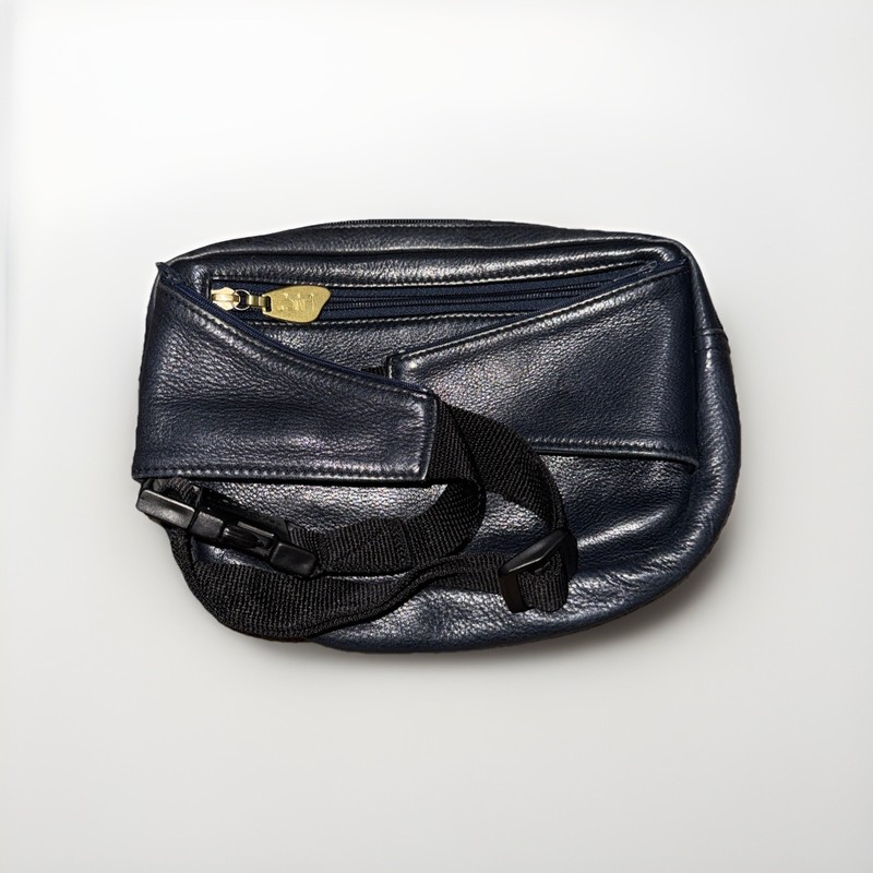 VTG Libaire 90's of California USA Made Leather Fanny Pack Blue Crossbody Bag gallery
