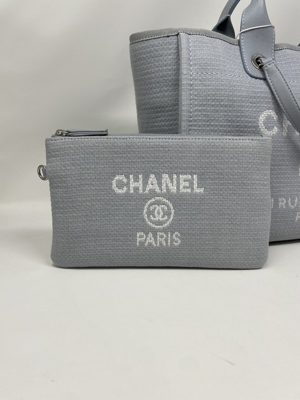 22S CHANEL Deauville Small Grey Blue mixed Fibers Tote Bag Wallet Pouch gallery