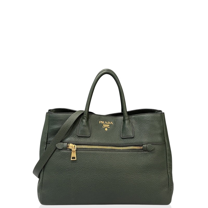 Prada Tote Bag Green Grained Calfskin (gv040126a7)