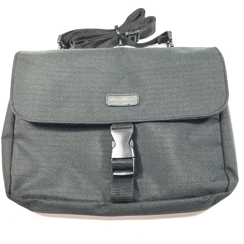 Eddie Bauer Black Nylon Crossbody Bag Clip Flap Closure Organizer Rear Pocket