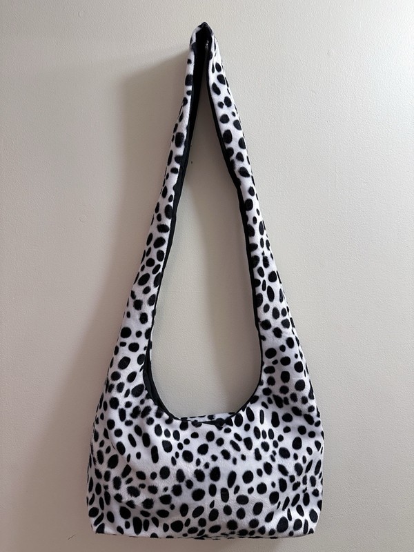 Handmade White Black Spots Dalmatian Animal Print Short Faux Fur Crossbody Bag