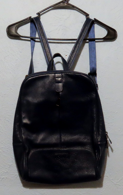 S-Zone Dark Blue Cowhide Leather 16″ Tall Backpack