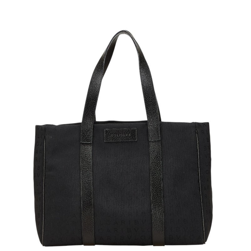 BVLGARI Logomania Tote Bag in Black Canvas and Leather for Women GZl1bq14