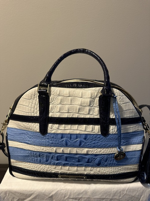 Brahmin Large Duxbury Satchel Blue White Melbourne Croc Embossed Leather Crossbo