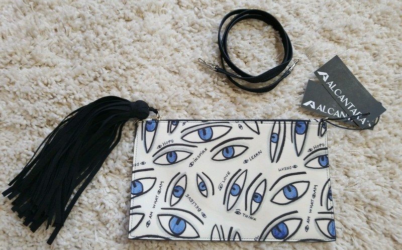 NWT Unique Alcantara Eye Love Learn Clutch Purse Handbag Cosmetic Bag Suede?