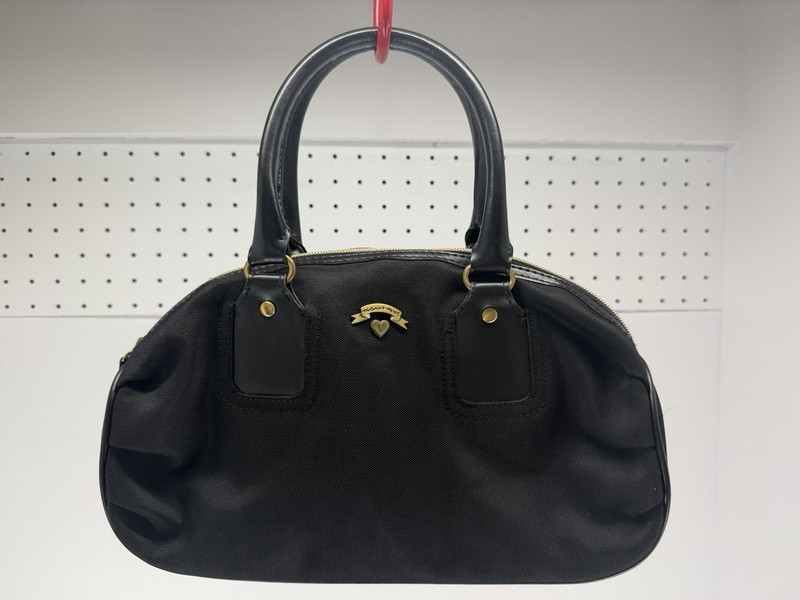 Y2K Victorias Secret Black Double Handle Gold Logo Canvas Satchel Bag