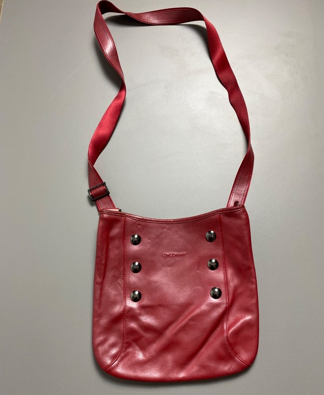 Longchamp leather bag crossbody messenger red shoulder purse