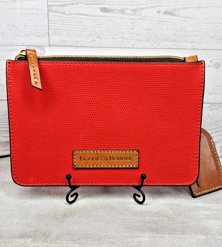 Dooney & Bourke Orange Pebble Grain Leather Slim Large Wristlet Clutch Blue