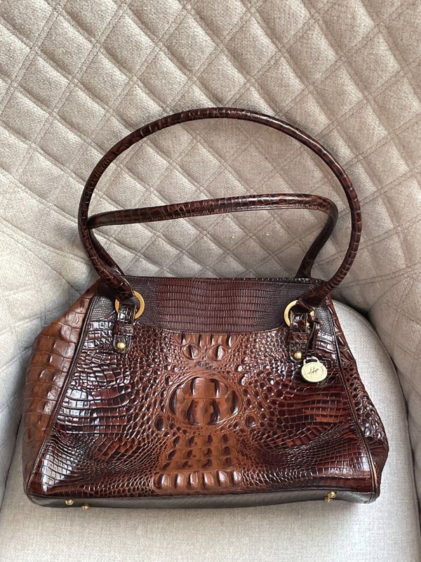 VINTAGE BRAHMIN JULIAN PECAN MELBOURNE BROWN CENTER CROC EYE STACHEL TOTE BAG
