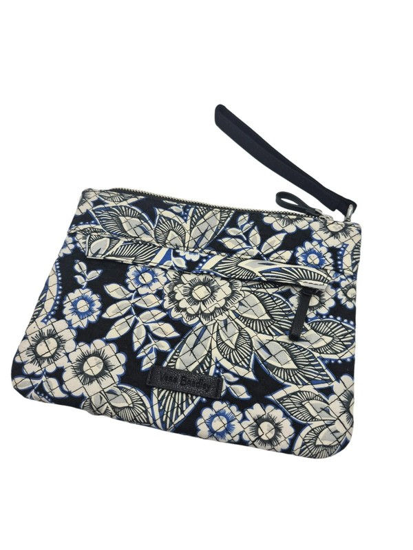 Vera Bradley Snow Lotus Floral Zip Wristlet Clutch Purse Black White Blue Gray