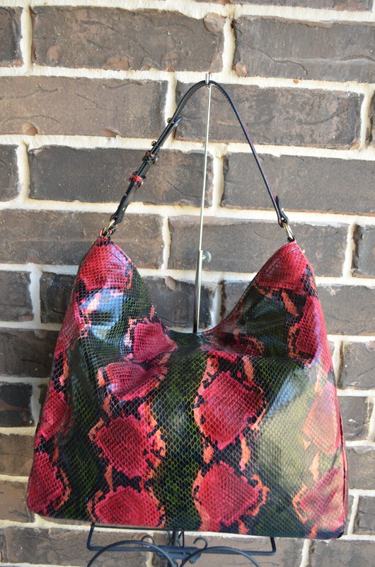 NWT $465 Brahmin Isabella Garland Grove Shoulder Bag snake red green black pink