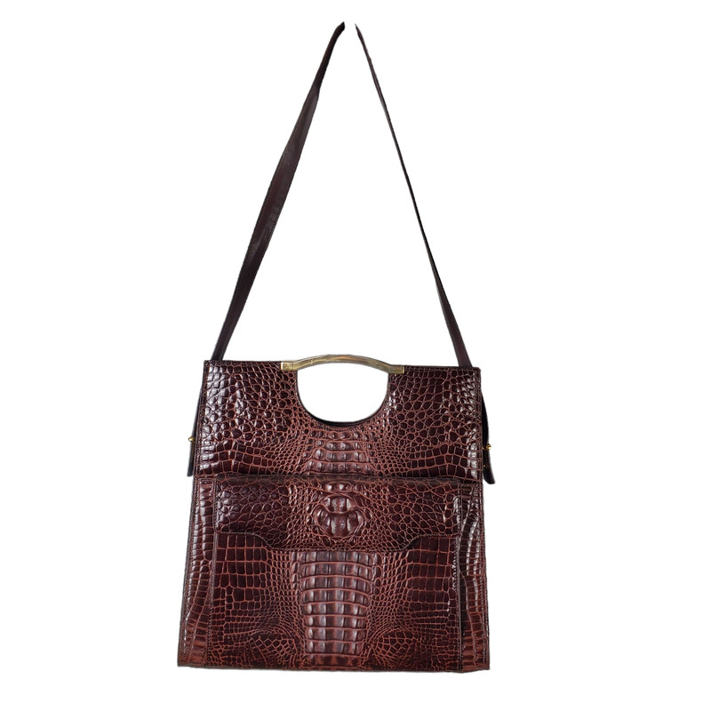 Italian Women Purse Ligator Piero Agustis Leather Tote Shoulder Bag 12″ Tall