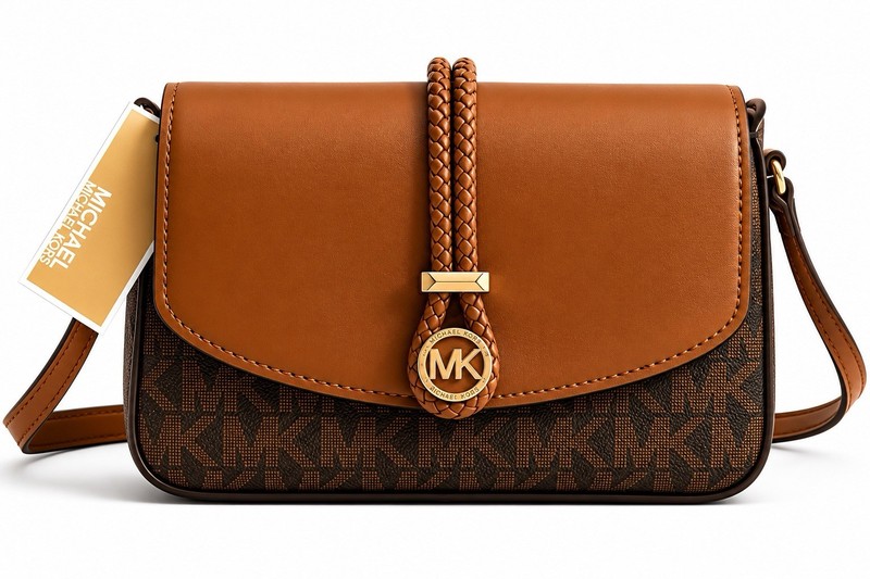 Michael Kors Crossbody Bag Brown MK Signature Brown Leather Flap Purse