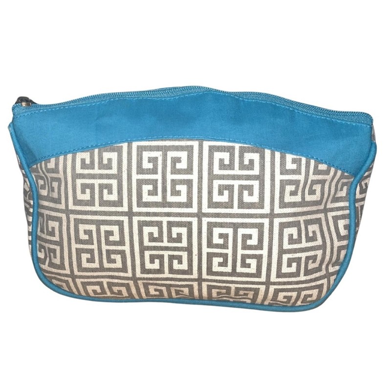 The Royal Standard Greek Key Amenities Bag – Gray & Turquoise Canvas