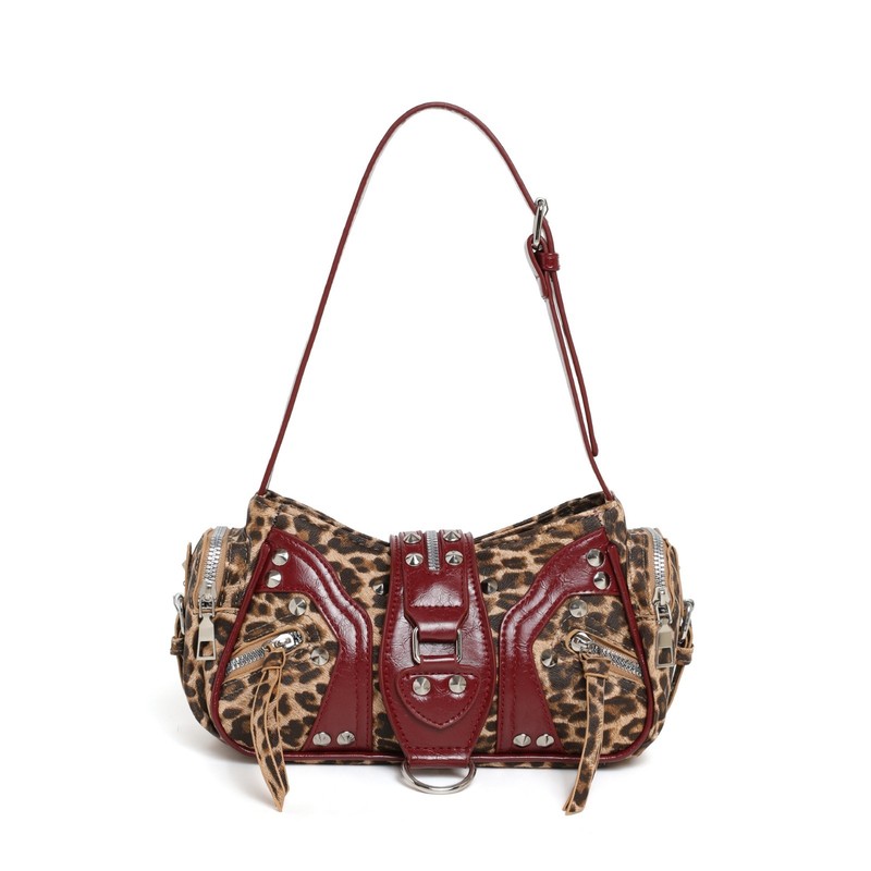 Y2K Angel Shoulder Bag Limited Edition Cheetah Leopard Print Punk Rock Studded