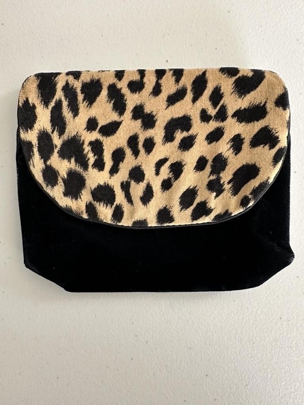 Christian Dior Leopard Print Black Velvet Makeup Bag Pouch Mirror CD Charm