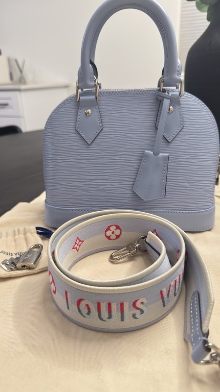 Louis Vuitton Alma BB Epi Leather Bleu Nuage Limited Edition Jacquard Strap New