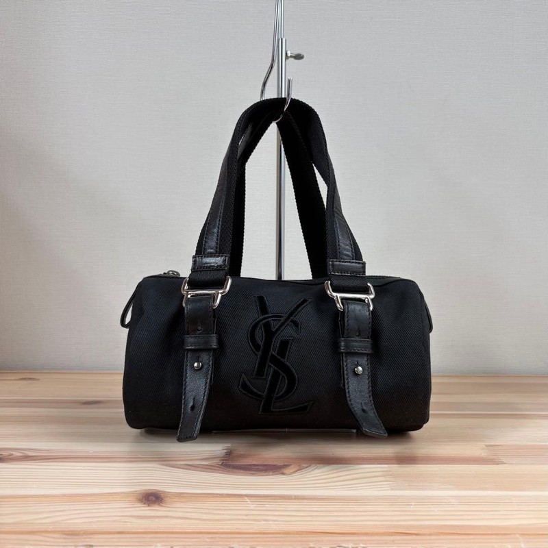 Yves saint Laurent Kahala Mini Hand Boston Bag Canvas Black Rive Gauch Used #YH