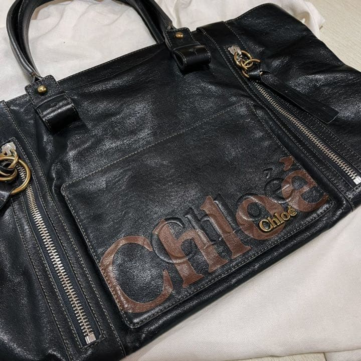 Chloe Tote Bag Black 38.5-54cm Width 15-21in Vintage Purse Collectible gallery