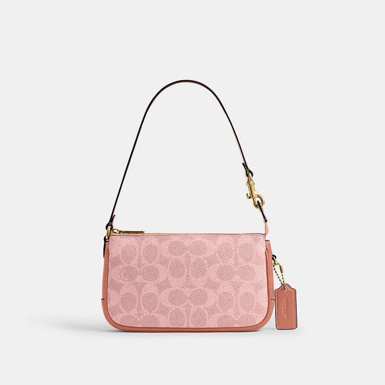 NWT Coach Plaza Bag 18 In Signature Canvas Brass Melon Pink CCD38 Wristlet