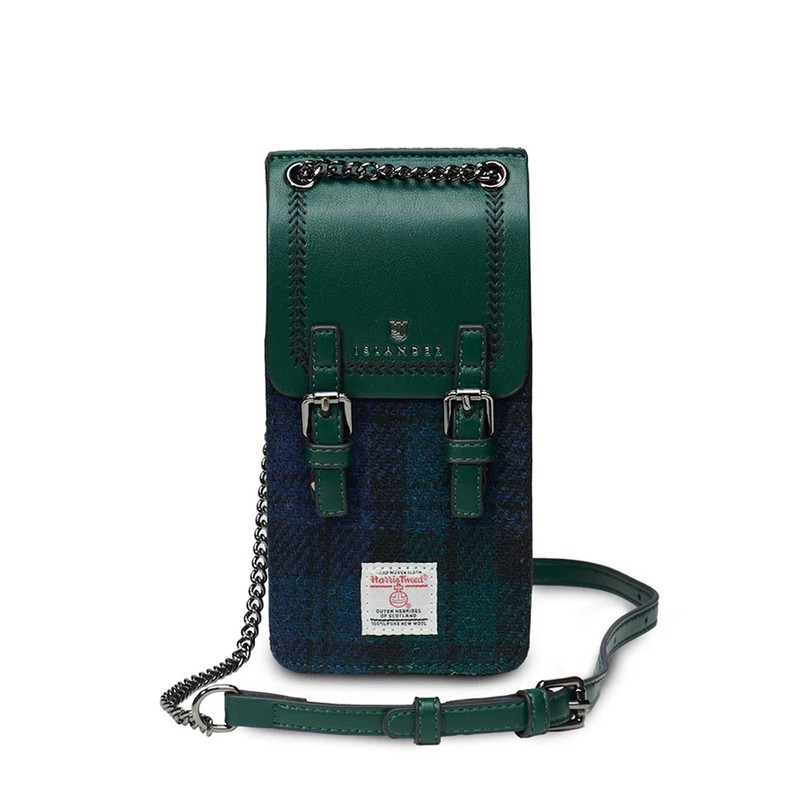 Harris Tweed Tartan Phone Tote with Card Slots and Adjustable Chain Strap (3….