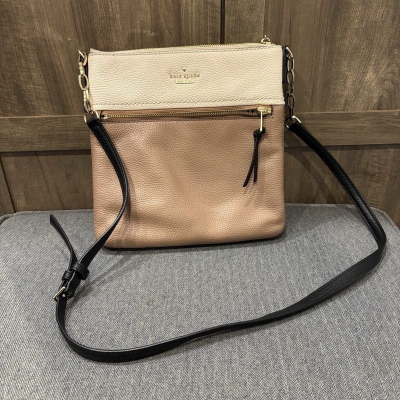 Kate Spade Jackson Leather Crossbody Purse Two Tone Cream Tan