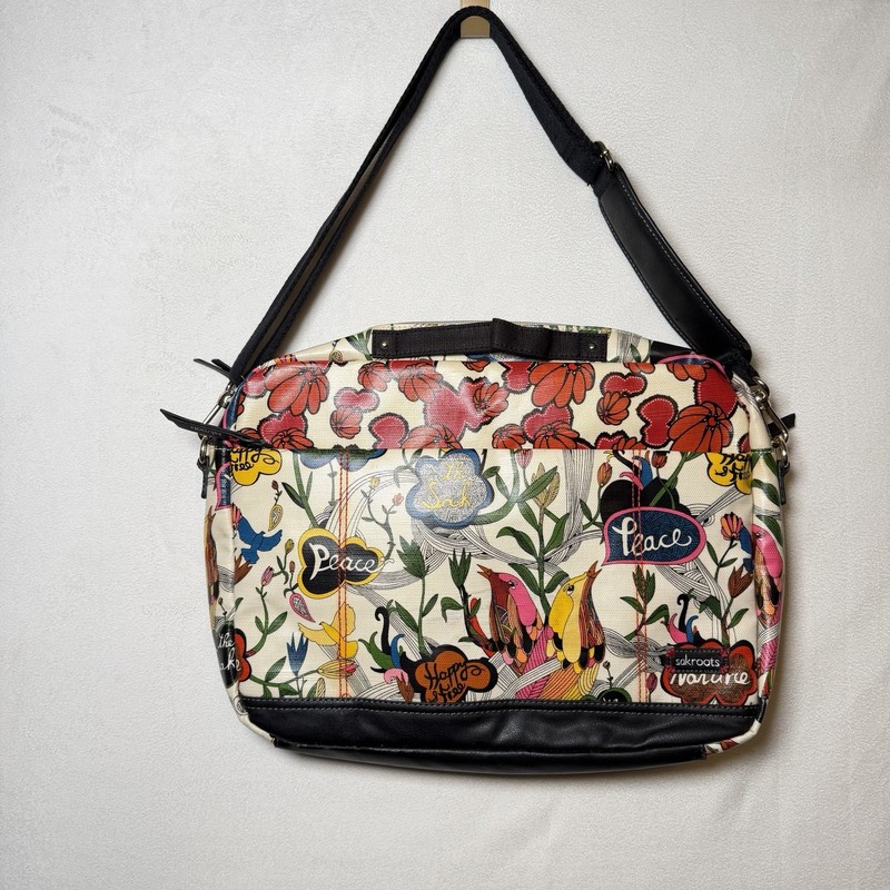 Sakroots Artist Circle Crossbody Messenger Bag Floral Birds Peace Print Zip