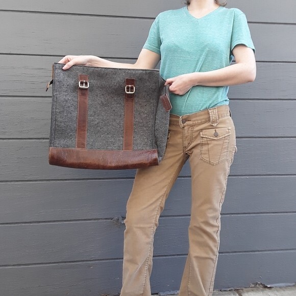 Graf & Lantz Merino Wool Felt Genuine Leather Large Tote / Purse Bag (NO STRAPS)
