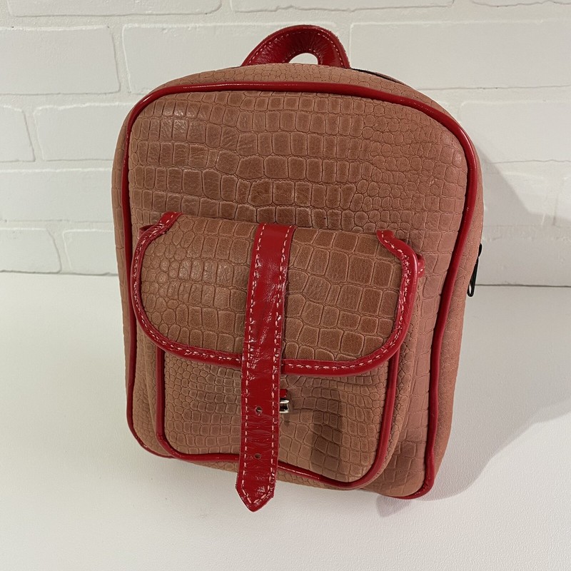NEW Quality Hand Made Red Gator Print Leather Mini Back Pack Shoulder Bag