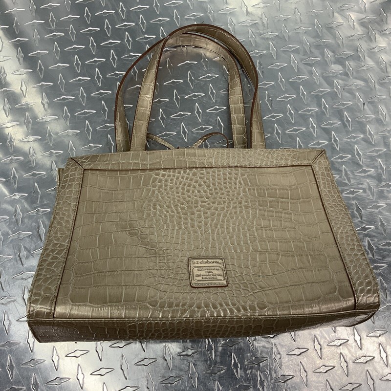 Liz Claiborne Satchel Metallic Faux Reptile Embossed Double Handle Bow Tassel gallery