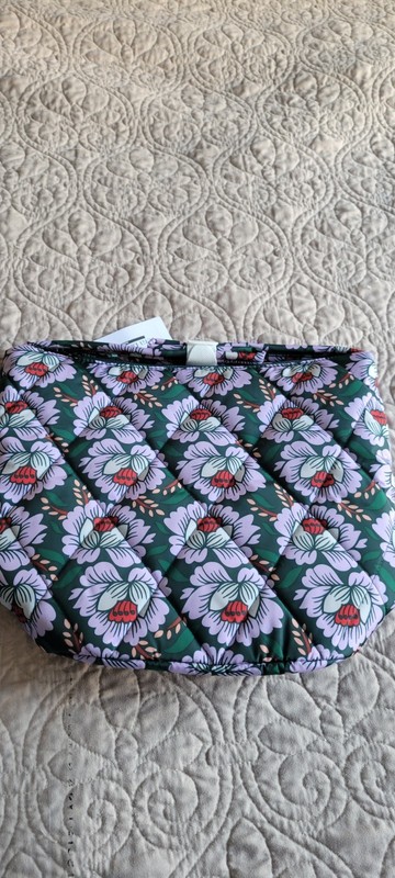 Vera Bradley Lotus Sea Moss Bucket Bag Green Purple Floral Quilted Zipper