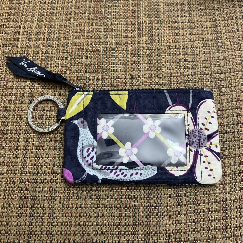 Vera Bradley Small Card Holder Coin Purse/Key Chain/Purple Blue Dragonfly Leaves