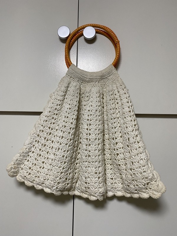 Vintage White Crotchet Tote Bag, Lined, 34cm X 58cm